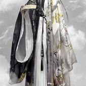 汉服改良明制披风男女款 交领直裾国风大典走秀春夏水墨风超级印花