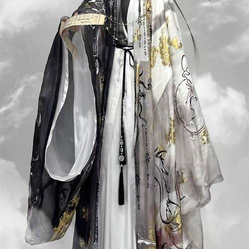 汉服改良明制披风男女款交领直裾国风大典走秀春夏水墨风超级印花