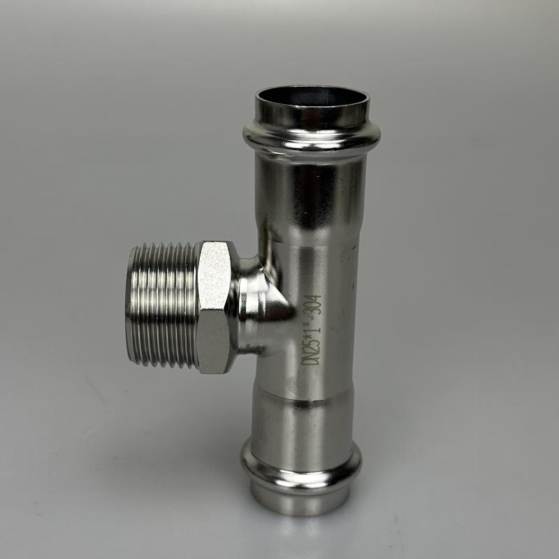 304薄壁不锈钢卡压外丝三通双卡压管件薄壁压接穿线管燃气管接头