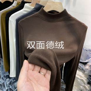 2025冬季新款洋气打底衫女半高领双面德绒上衣深棕色保暖内搭外穿