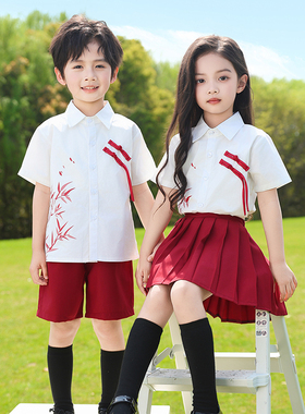 小学生国风新中式竹子衬衫诗歌朗诵比赛服幼儿园六一大合唱演出服