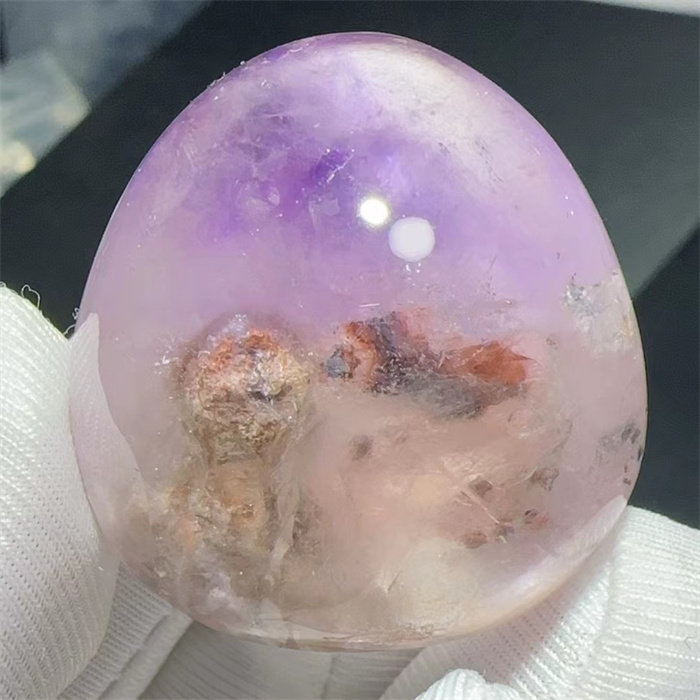 天然紫水晶全个流动红沙水胆 流石共生裸石吊坠 异象水晶