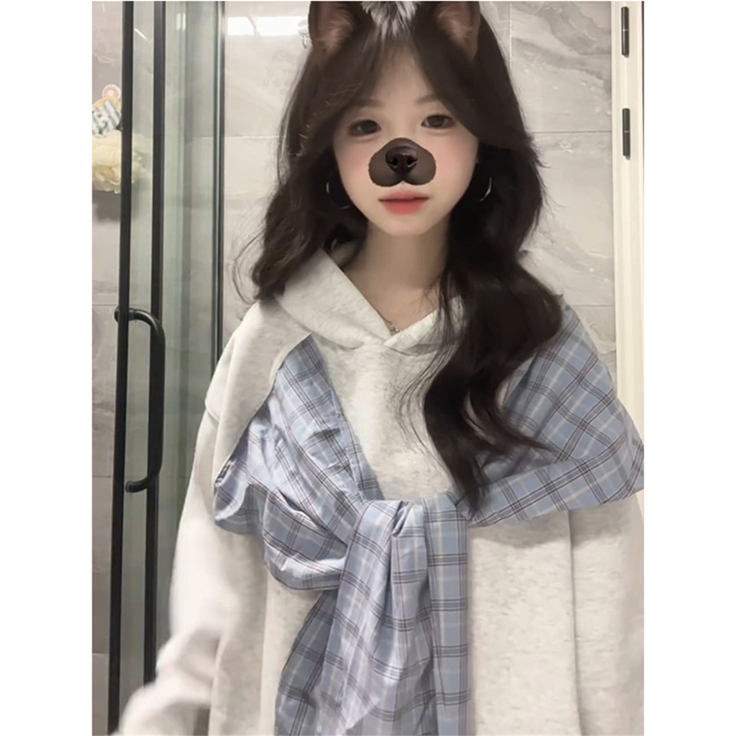 国潮牌格纹蝴蝶结连帽卫衣女2025新款爆款小个子秋冬季初中生上衣