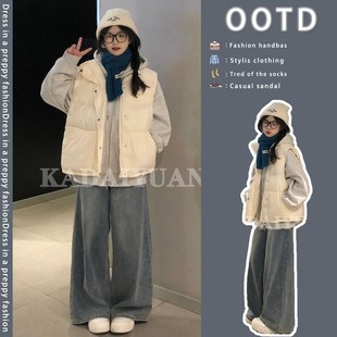 冬季学院风套装小个子高中初中学生女百搭棉服加绒卫衣马甲三件套