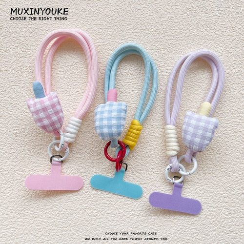 可爱布艺编织挂绳手机壳手提短绳挂链带夹片ccd钥匙扣包包防丢女