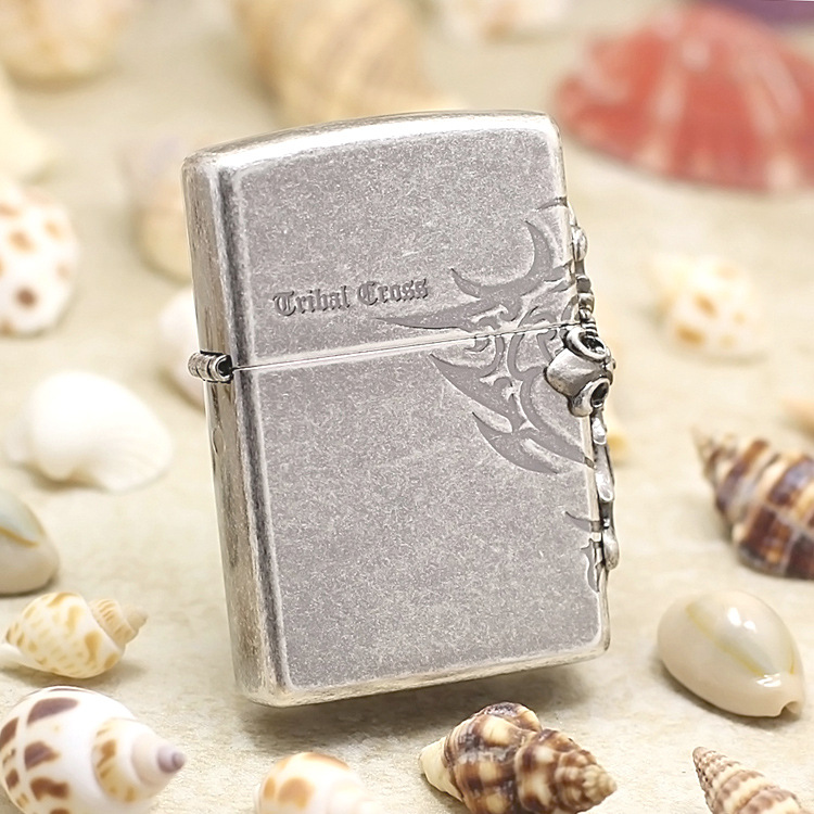 ZIPPO侧十字架仿古银色纯铜