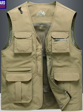 夏季薄款网眼多袋工装速干户外宽松马甲男登山摄影记者坎肩马夹潮