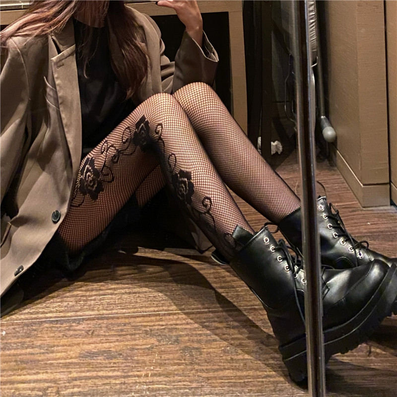 性感穿搭配美腿连裤侧边玫瑰黑色连裤袜/打底袜