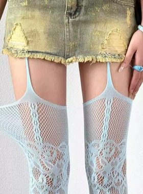 日系洛丽塔丝袜女春夏季薄款防勾丝蕾丝连裤袜白色条纹花边jk黑丝