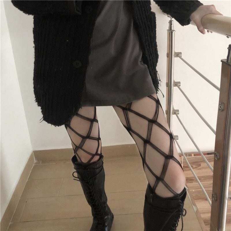 交叉绑带腿环渔网连裤袜 纯欲辣妹暗黑风丝袜 高弹显瘦镂空黑丝女,女士内衣/男士内衣/家居服,连裤袜/打底袜,淘宝优惠券,粉丝福利购,淘宝优惠卷