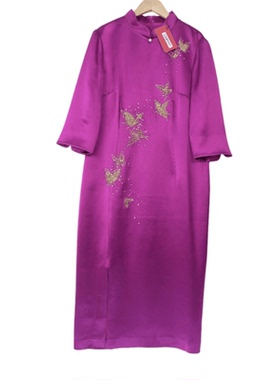 六礼宴会上档次女装高端轻奢喜婆婆品牌礼服玫红色连衣裙-17605