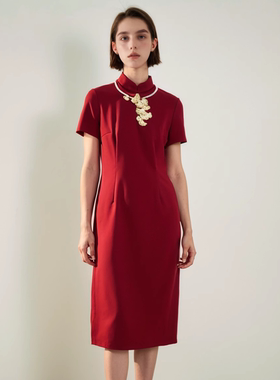 六礼专柜宴会上档次女装高端轻奢喜婆婆品牌礼服酒红连衣裙-17093