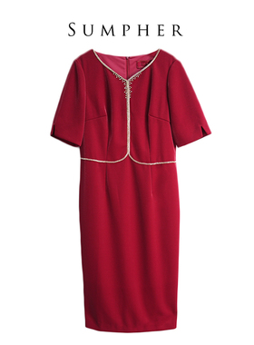 六礼宴会上档次女装高端轻奢喜婆婆品牌礼服红色连衣裙-17296