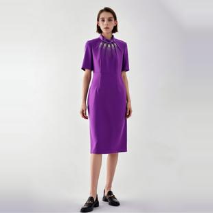 六礼宴会上档次女装高端轻奢喜婆婆品牌礼服紫色连衣裙-17977