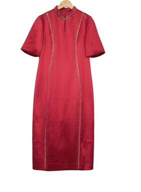 六礼宴会上档次女装高端轻奢喜婆婆品牌礼服酒红连衣裙-17859