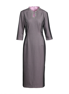 慕天姿2024冬专柜折扣精选品牌女装高端紫色慕天姿连衣裙-17062