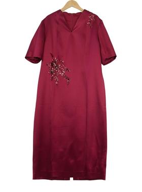 六礼宴会上档次女装高端轻奢喜婆婆品牌礼服酒红色连衣裙-17858