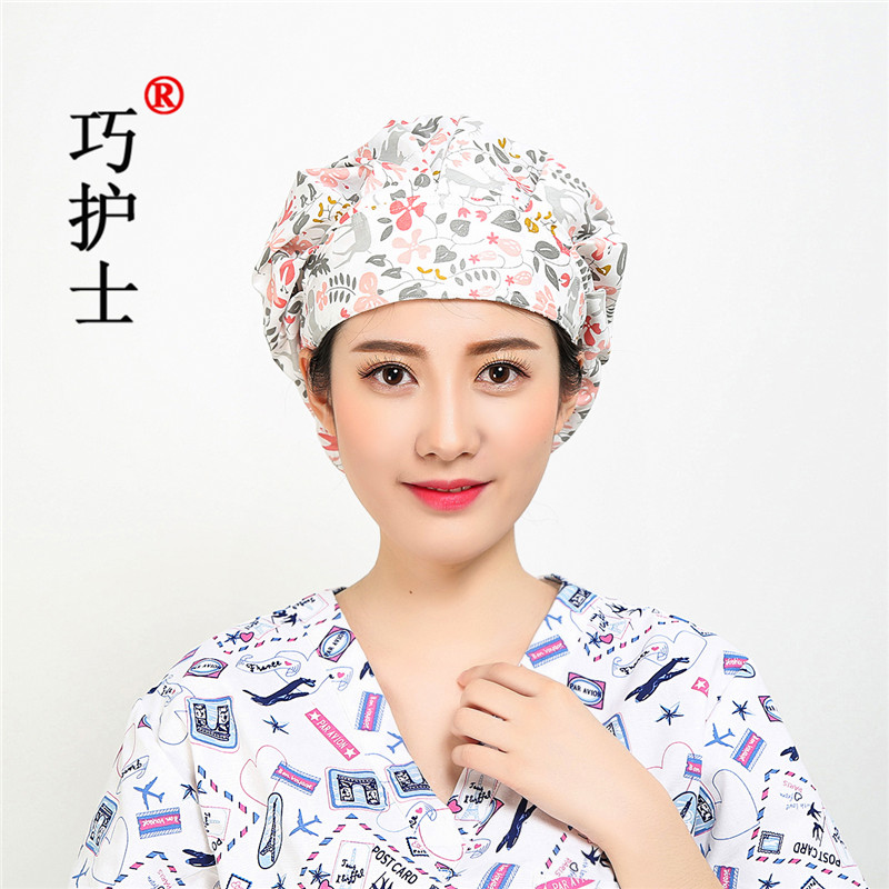 手术帽女长发薄款印花帽子全棉