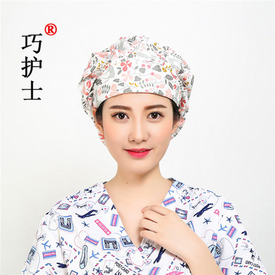 手术帽女长发薄款印花帽子全棉