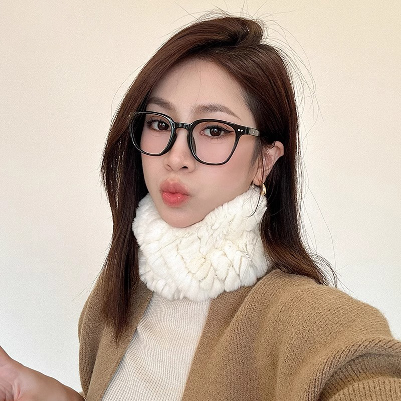 韩版女士冬季皮草围脖獭兔毛编织发带毛毛围巾百搭保暖套头小脖套