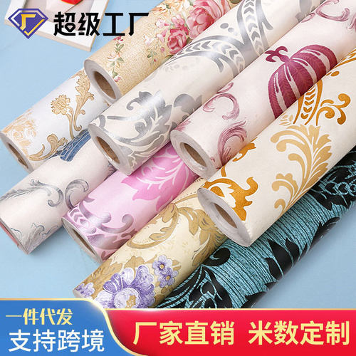 wallpaper欧式pvc墙纸批发防水壁纸自粘客厅直播背景卧室墙布自贴