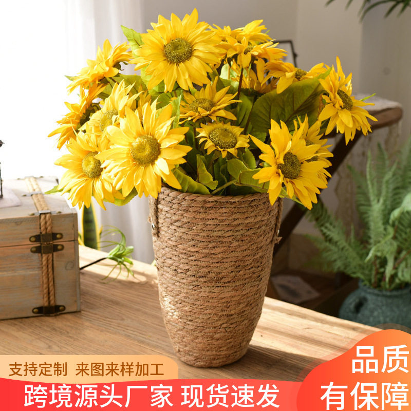 北欧草编织花篮大号花瓶摆件客厅插花满天星干花现代简约藤编花盆图片