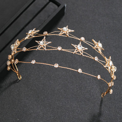 团铭新娘头饰韩式多层五角星发带发箍水晶发扣 结婚饰品headbands