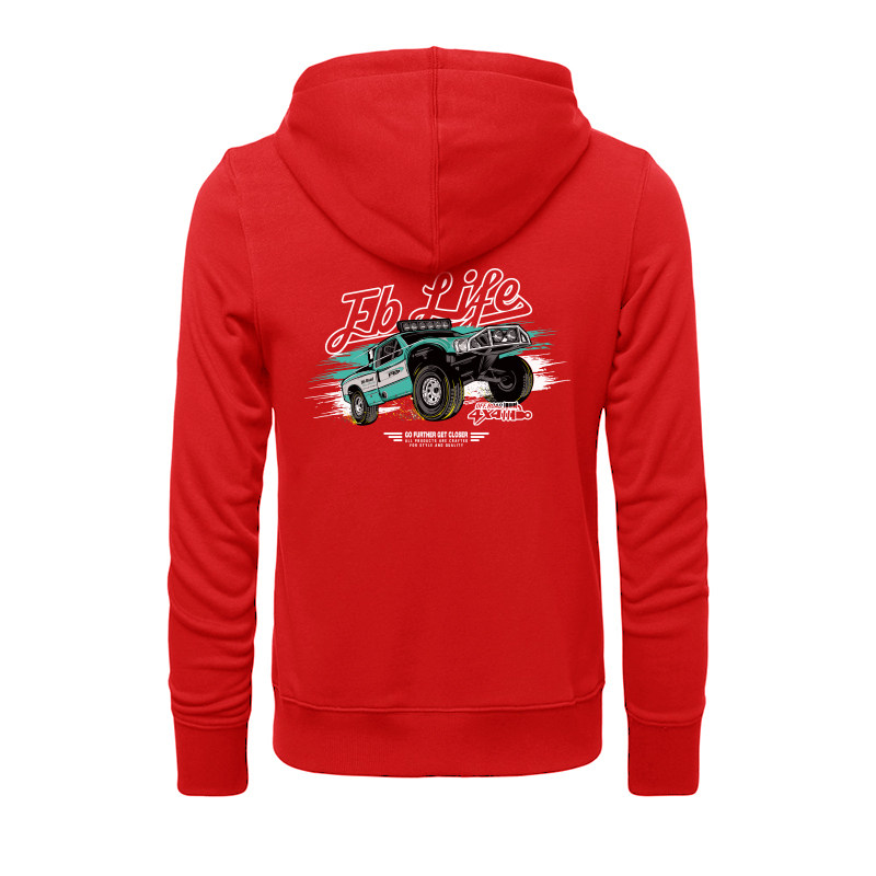 4X4FBLIFE赛事赛车T3印花图案拉链带帽个性长袖卫衣毛圈款休闲衫