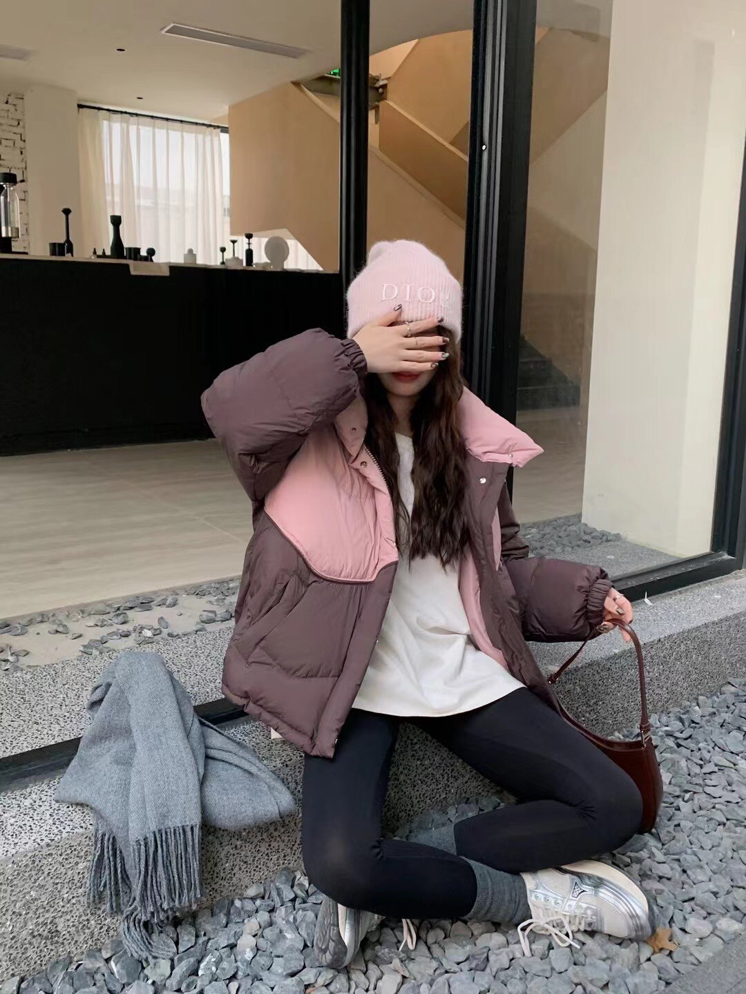 白鸭绒撞色立领羽绒服外套女2025冬新款韩版设计感小个子加厚上衣