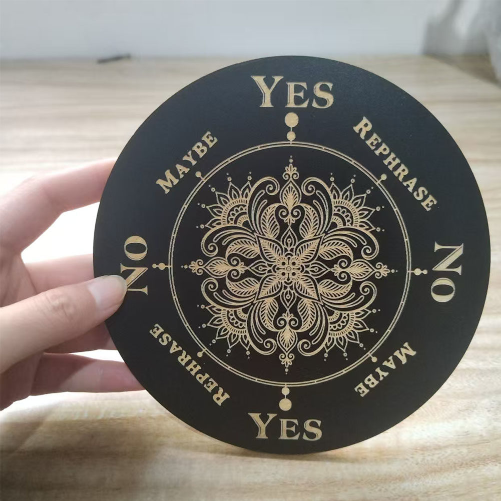 创意木质文化杯垫家居装饰15cm圆形摆件激光雕刻曼陀罗图案木垫