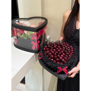 丁峰·圣诞节爱心礼盒情人节透明鲜花水果礼物盒玫瑰花惊喜包装 盒