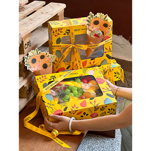 丁峰·教师节答谢礼盒向日葵感恩贺卡6-8斤装透明开窗水果包装盒