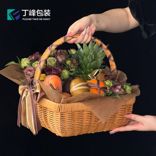 新中式正方形手提藤编篮