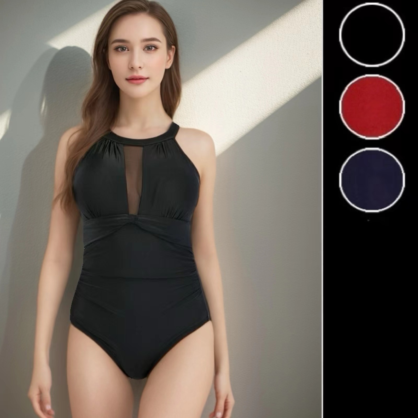 微胖MM女士性感网纱连体清仓泳衣