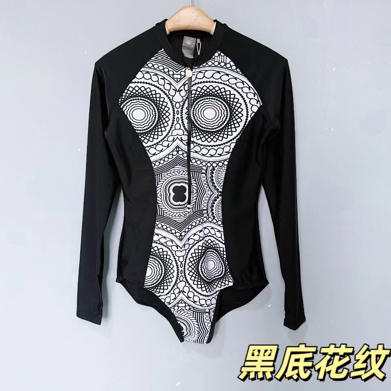 国潮女长袖冲浪连体泳衣带乳胶贴