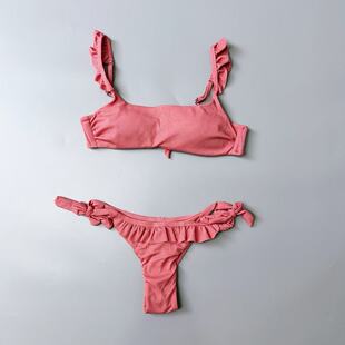 Amber外单爆款 高级感微闪分体泳衣带胸垫 超性感女士比基尼三点式