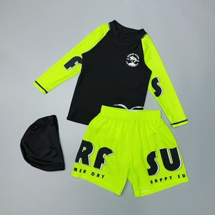 Amber儿童分体泳衣男童高弹锦纶男孩冲浪服长袖 防晒速干小中大童