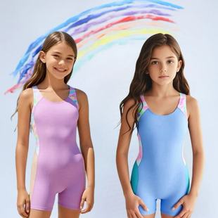青少年连体平角运动竞速亲子款 Amber 儿童游泳衣女童专业训练泳装