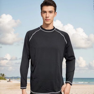 上衣成人潜水服 纯色冲浪防晒短袖 锦纶高弹线条感泳衣健身男士 长袖