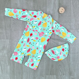 中小童 送泳帽 Amber儿童连体泳衣男女童防晒长袖 冲浪服沙滩温泉