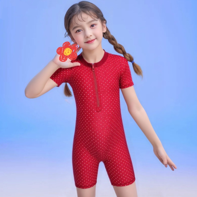 Amber儿童短袖连体泳衣女童拉链冲浪玩水平角速干多花色小中大童