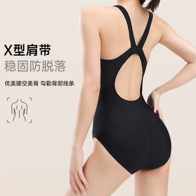 纯黑高弹胖MM专业竞速训练游泳衣