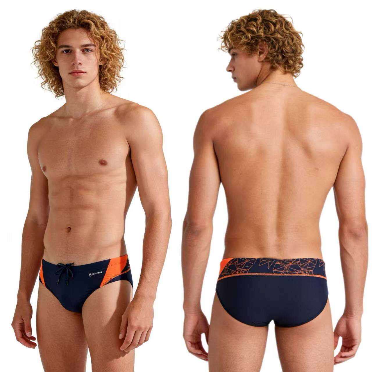 Amber外单男士高弹锦纶训练三角泳裤抽绳款男孩时尚花色可作亲子