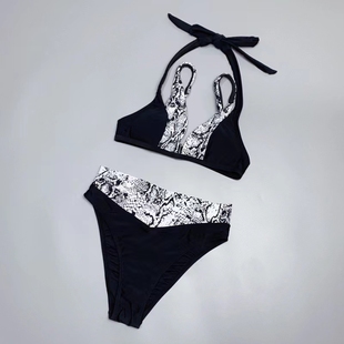 带胸垫 温泉 Amber外单 高端泳衣女士性感蛇纹分体比基尼游泳套装