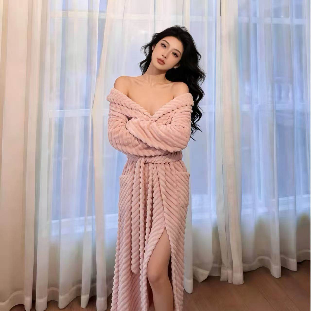 Amber法国单情侣浴袍秋冬季加厚长款睡袍珊瑚绒男女士法兰绒睡衣