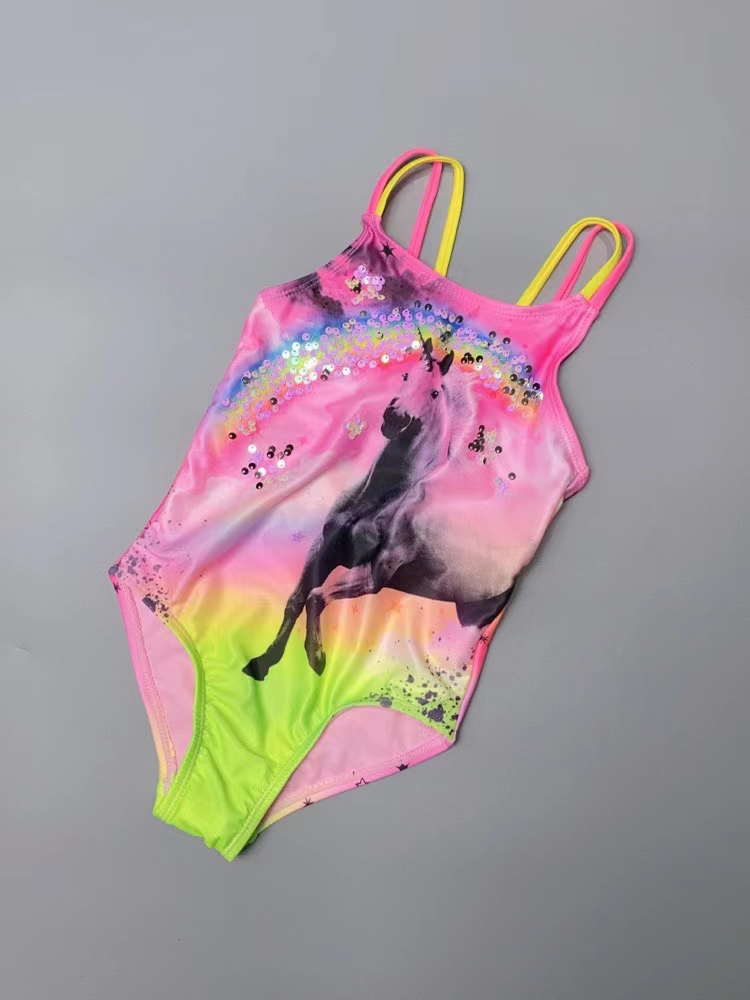 女童三角连体竞技训练大童游泳衣