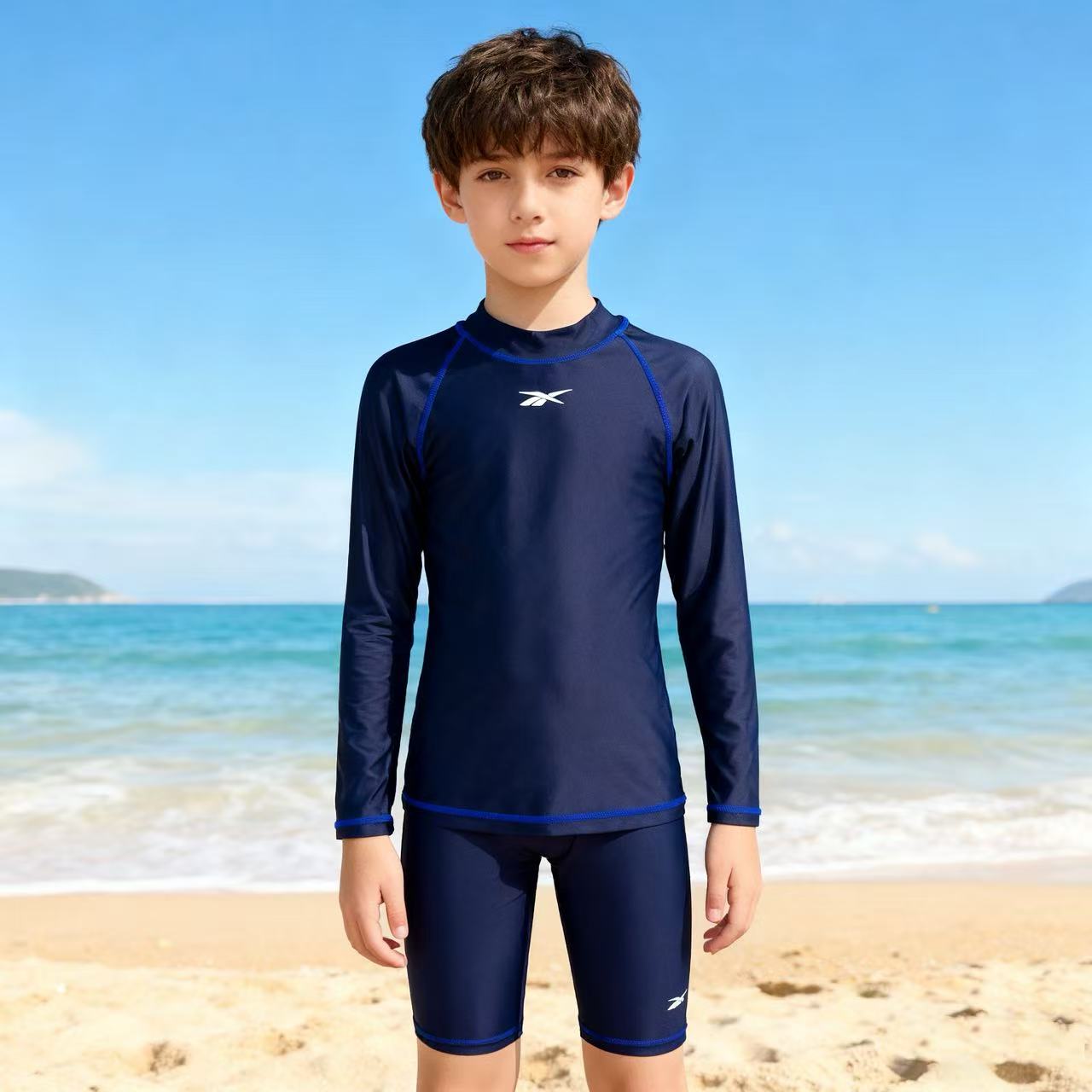 男童分体冲浪防晒长袖线条游泳衣