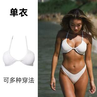 Amber外单三角杯绑带文胸比基尼上衣女士性感挂脖度假温泉带胸垫