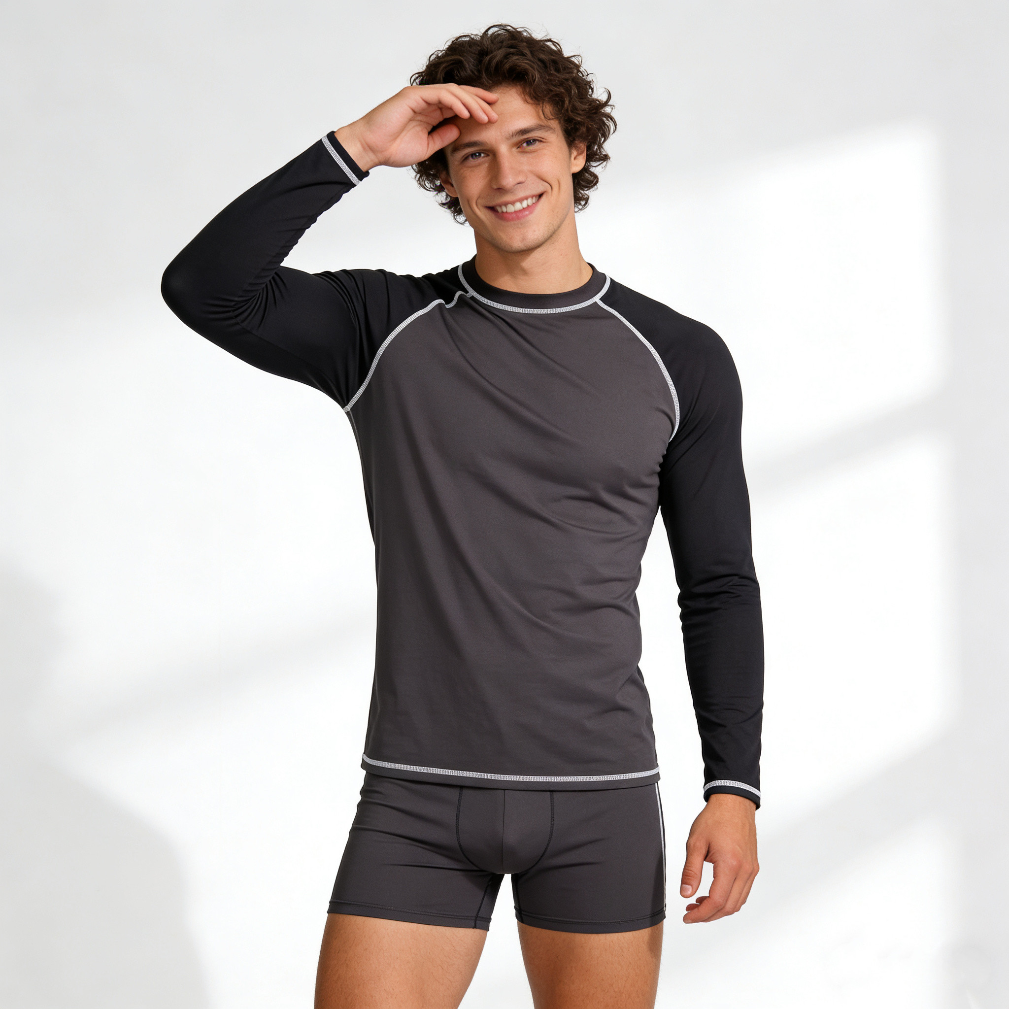 Amber外单肥佬大码线条泳衣男士长袖纯色冲浪防晒短袖上衣潜水服,运动/瑜伽/健身/球迷用品,男士泳衣,淘宝优惠券,粉丝福利购,淘宝优惠卷