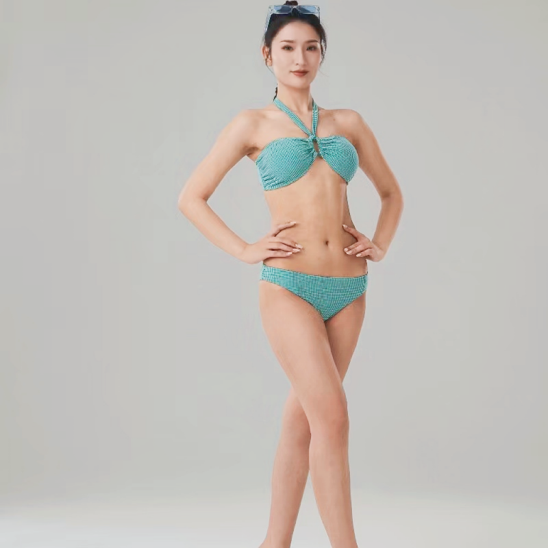 硅胶防滑泳衣分体性感比基尼格子